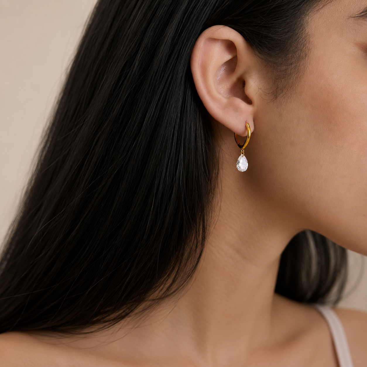 Sophia Pear Drop Hoop Earrings
