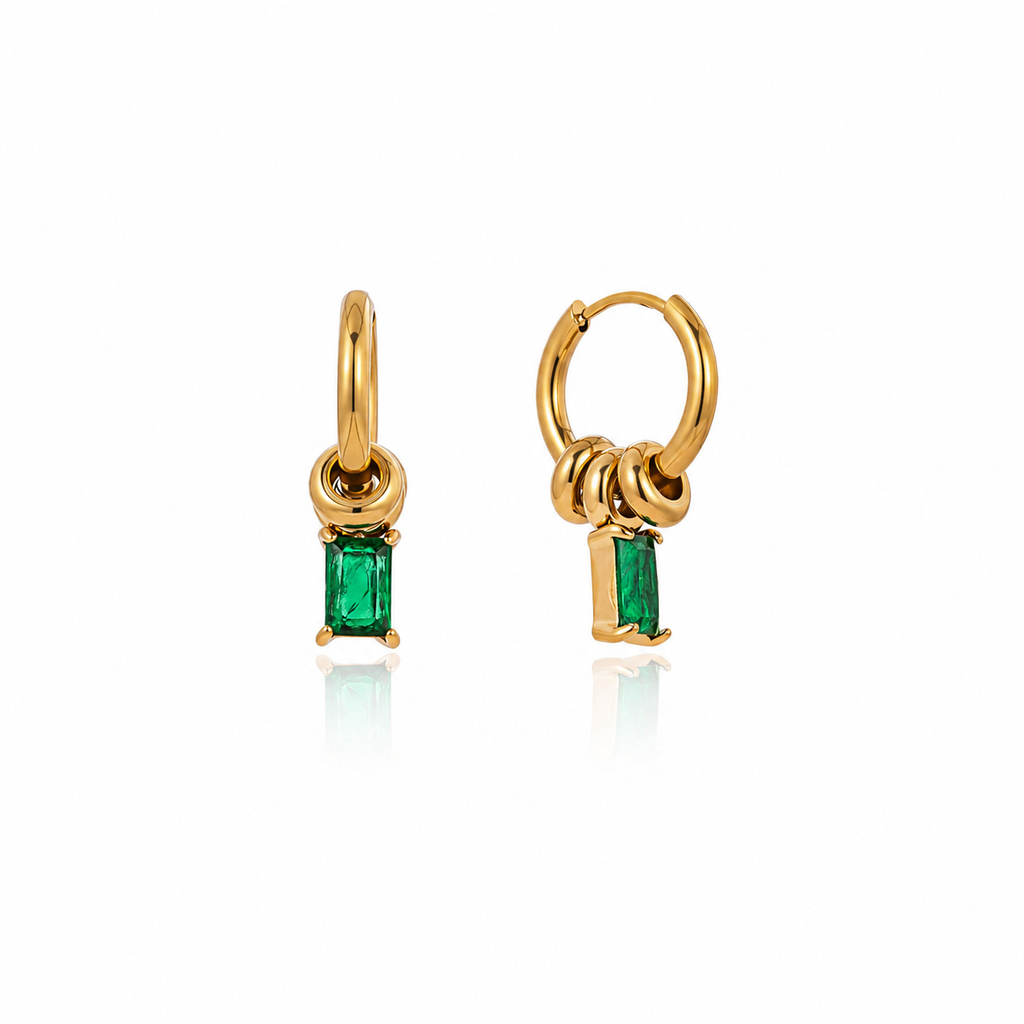 Elara Emerald Charm Hoop Earrings