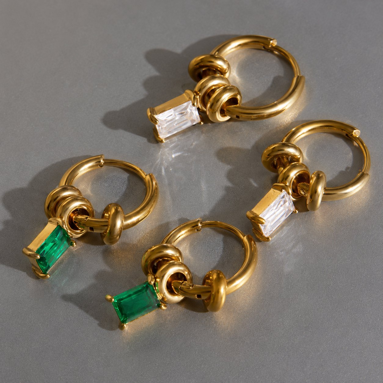 Elara Emerald Charm Hoop Earrings