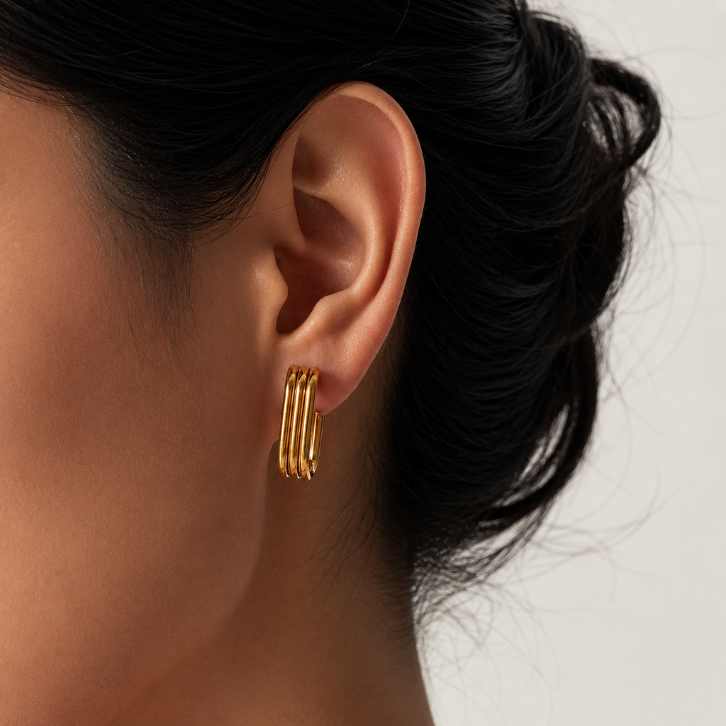 Selene Geometric Gold Hoop Earrings