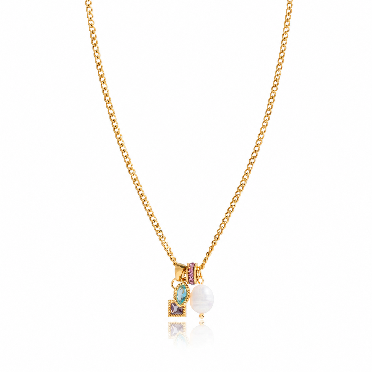 Aurelia Pearl & Crystal Charm Necklace