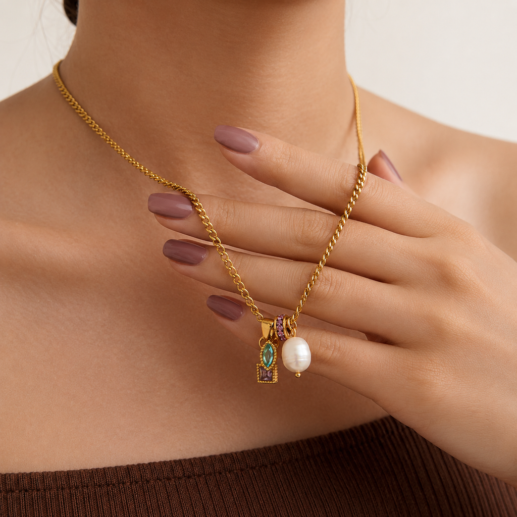 Aurelia Pearl & Crystal Charm Necklace