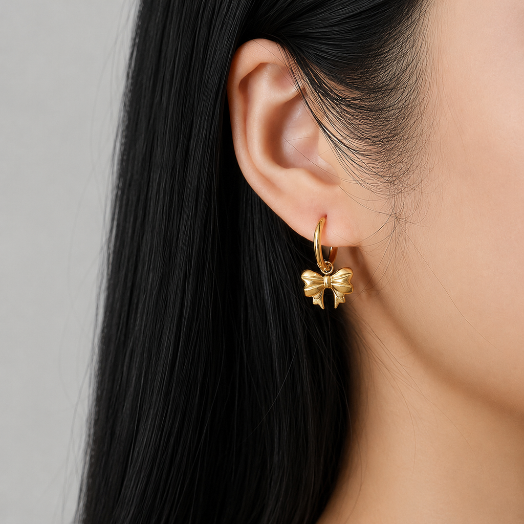 Elara Gold Bow Hoop Earrings