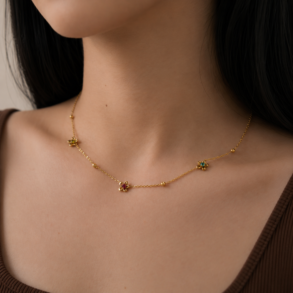 Elara Floral Crystal Chain Necklace