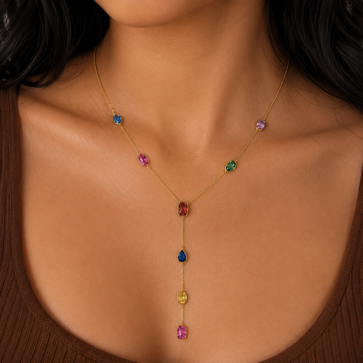 Valentina Multicolor Lariat Necklace