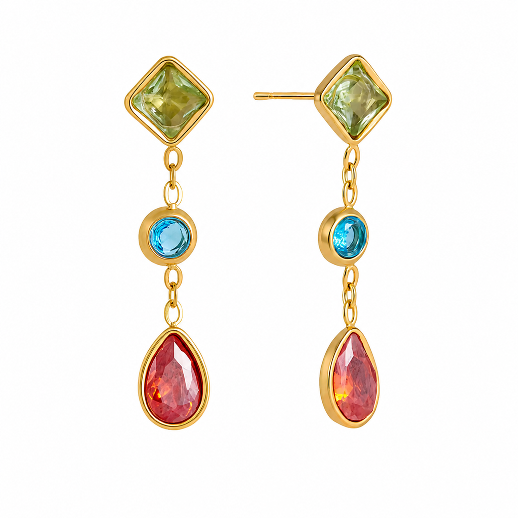 Luna Blue & Pink Gemstone Drop Earrings