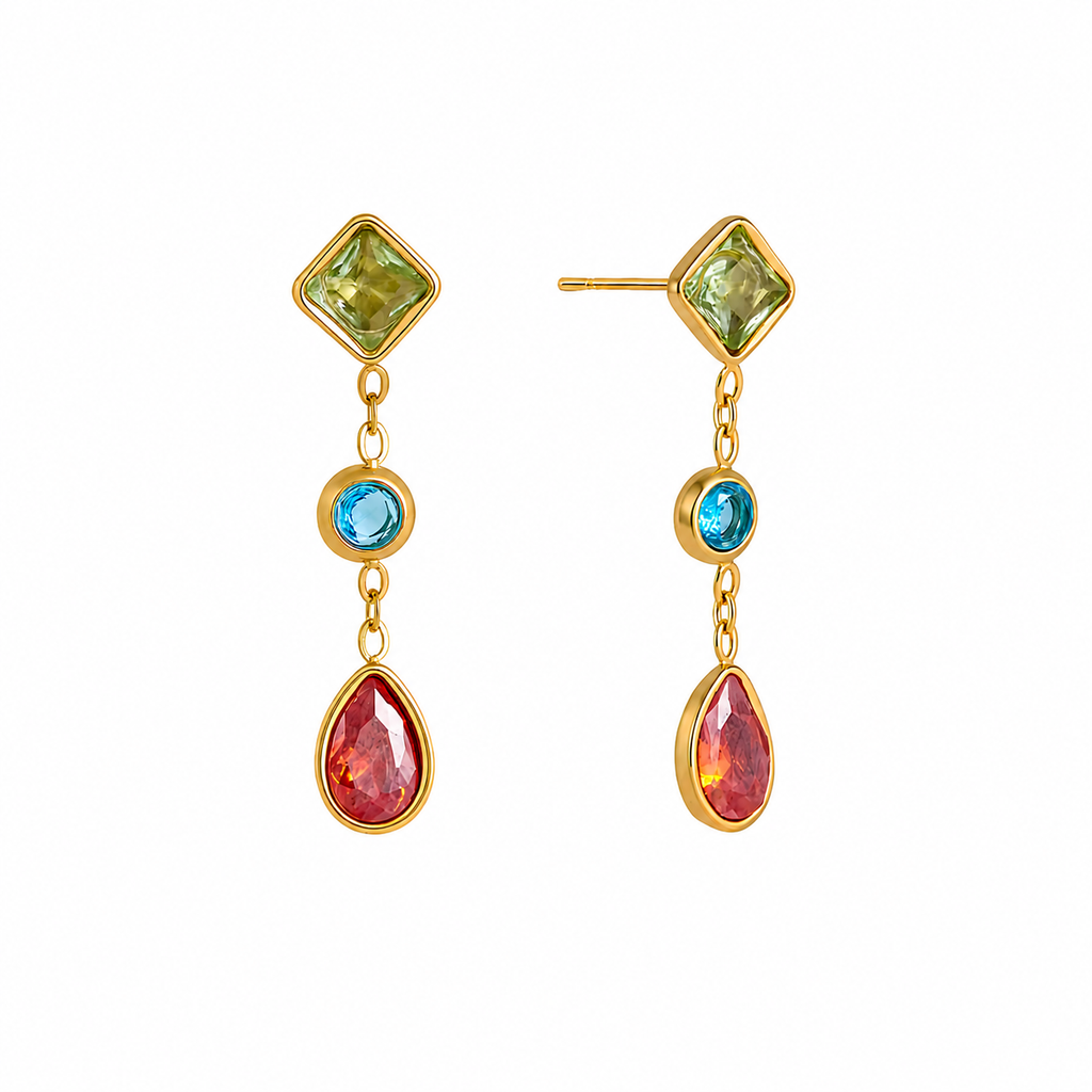 Luna Blue & Pink Gemstone Drop Earrings