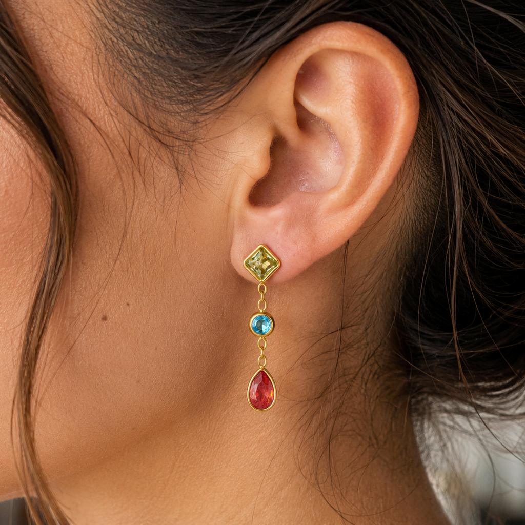 Luna Blue & Pink Gemstone Drop Earrings