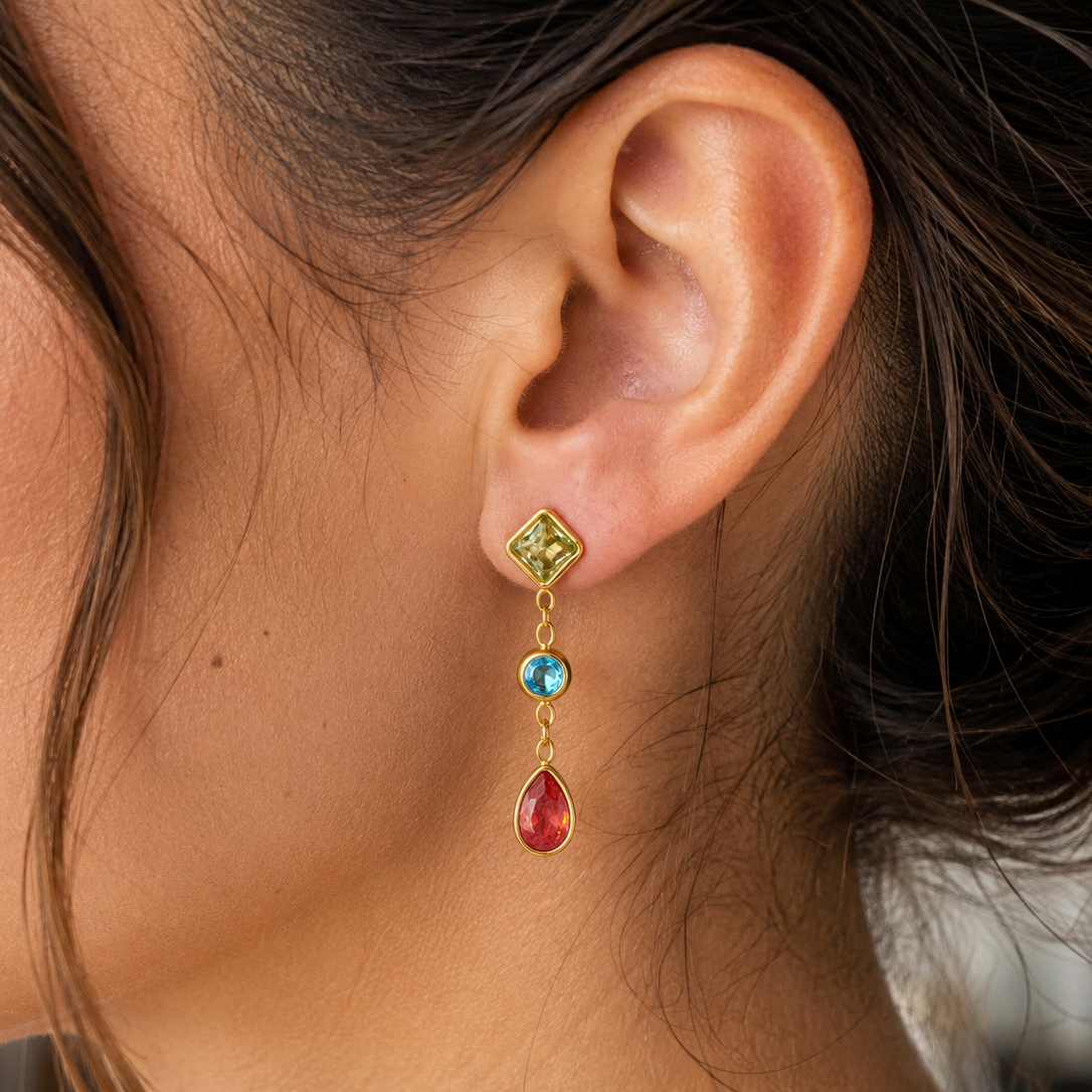 Luna Blue & Pink Gemstone Drop Earrings