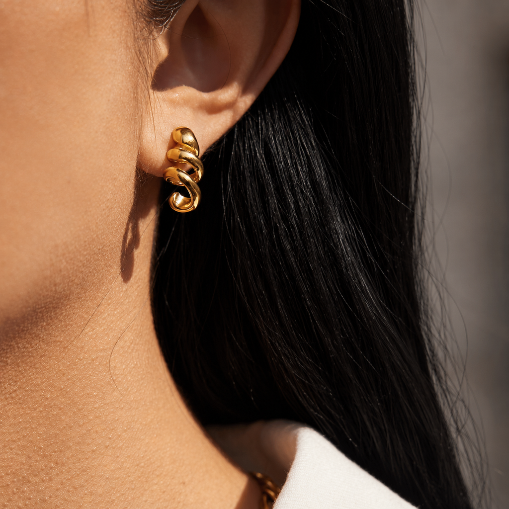 Serena Sculptural Gold Statement Earrings