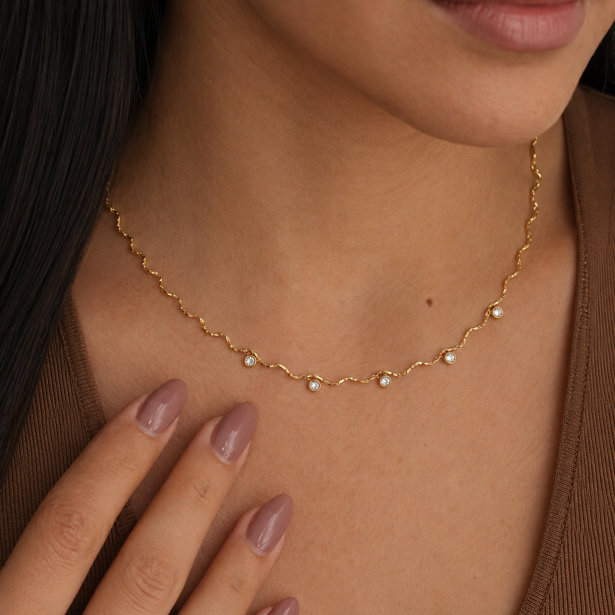 Clara Wavy CZ Gold Necklace