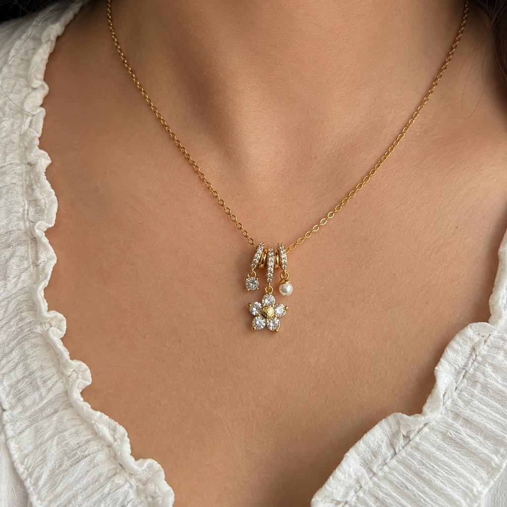 Dahlia Charm Cluster Necklace