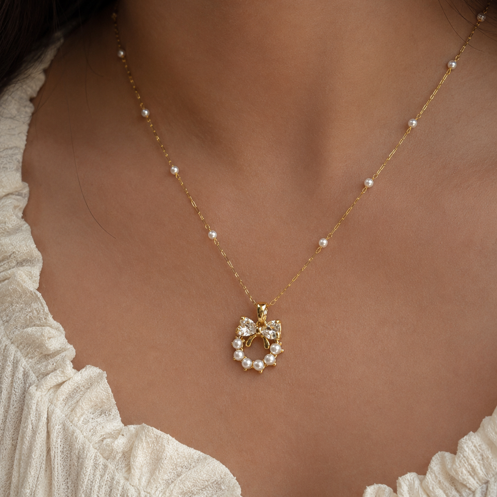 Aurielle Pearl Bow Wreath Necklace