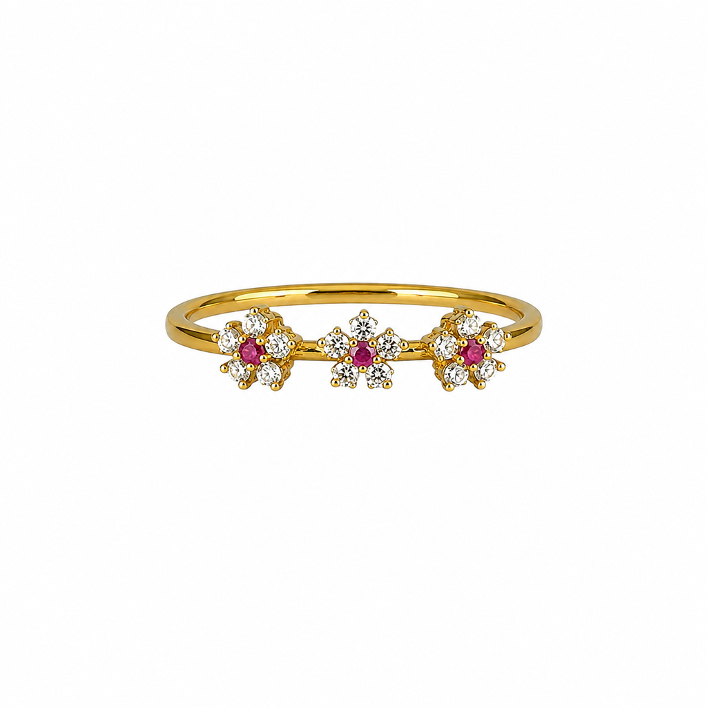Cyrin Triple Ruby Flower Ring
