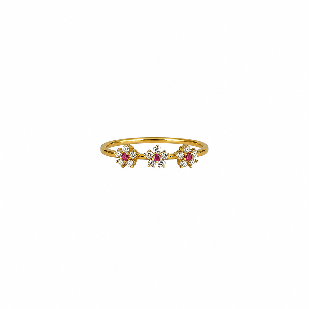 Cyrin Triple Ruby Flower Ring