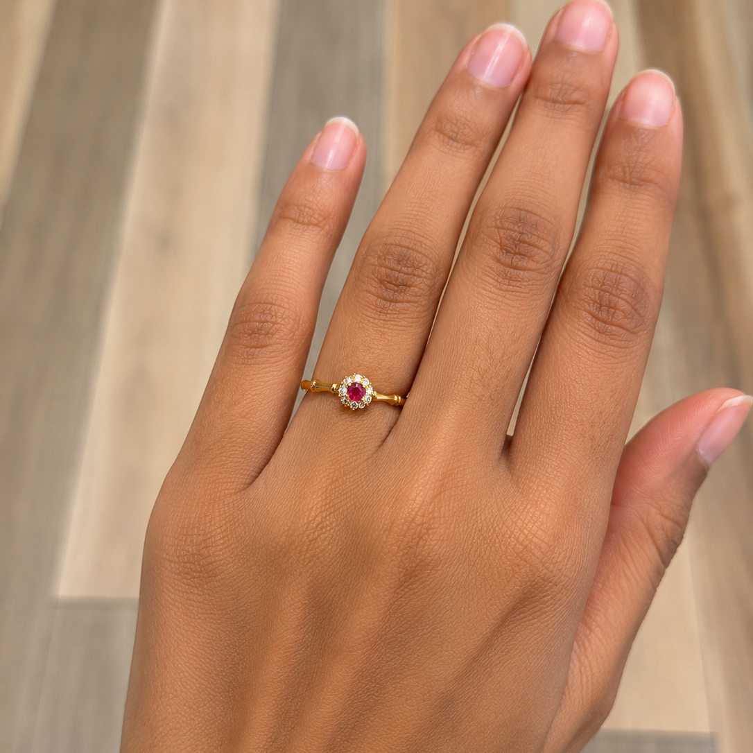 Velina Ruby Halo Adjustable Ring