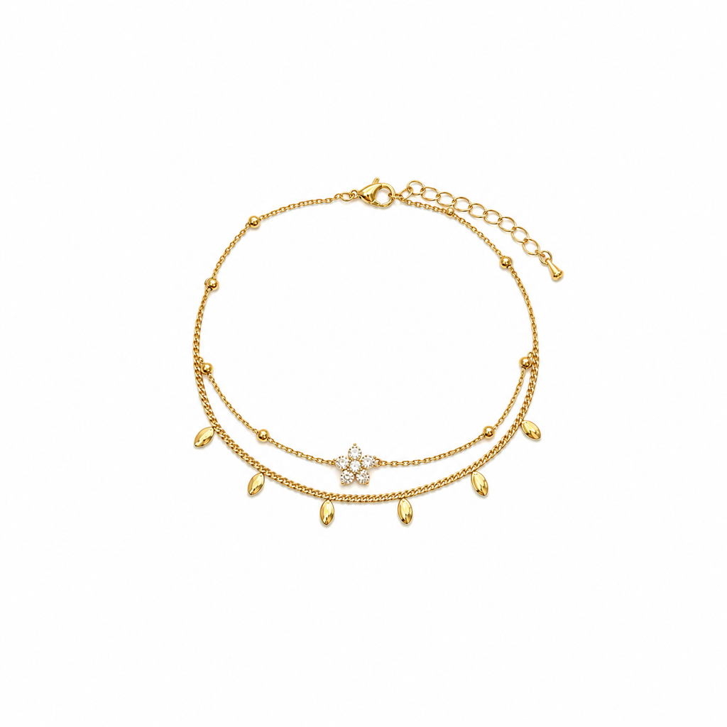 Ilara Floral Charm Layered Chain Bracelet
