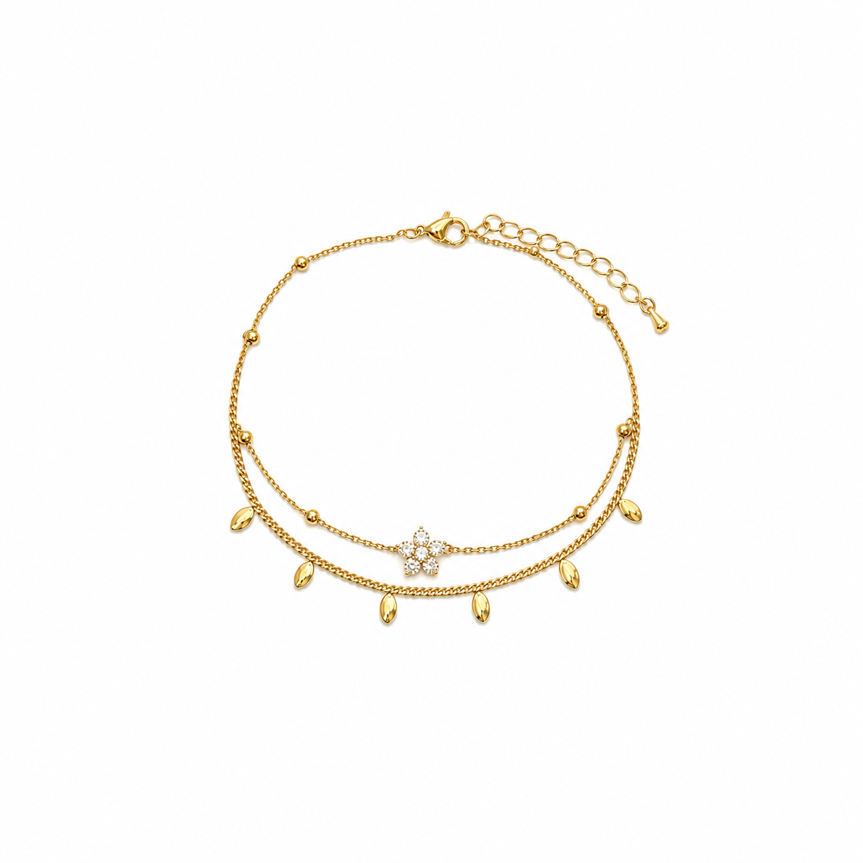 Ilara Floral Charm Layered Chain Bracelet