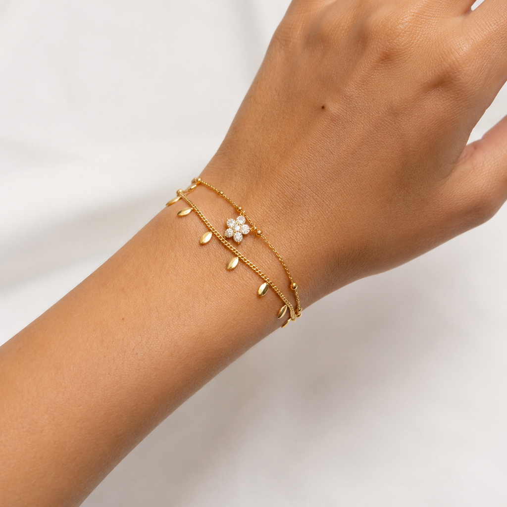 Ilara Floral Charm Layered Chain Bracelet