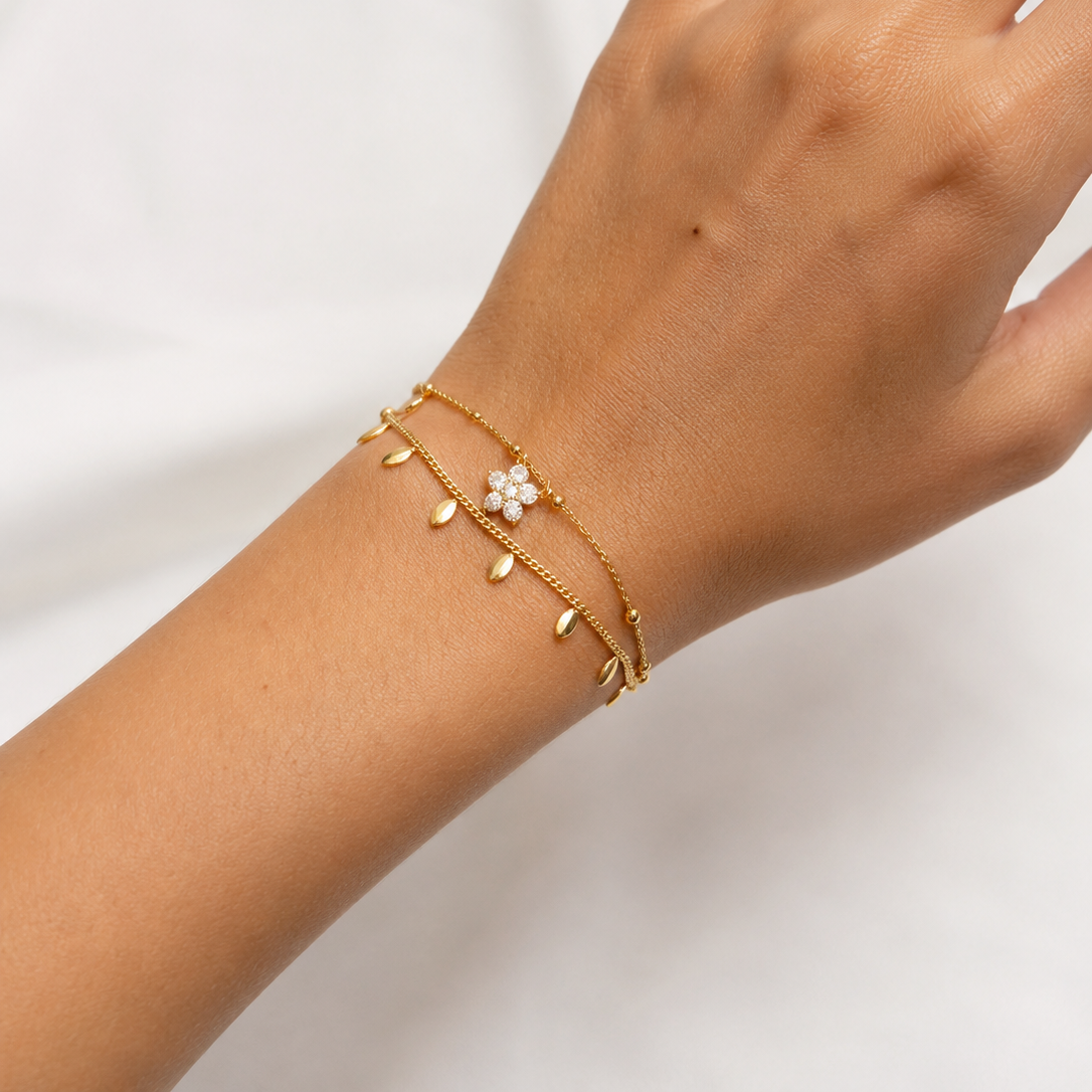 Ilara Floral Charm Layered Chain Bracelet