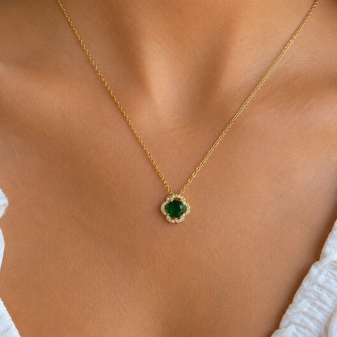 Luvia Emerald Halo Necklace
