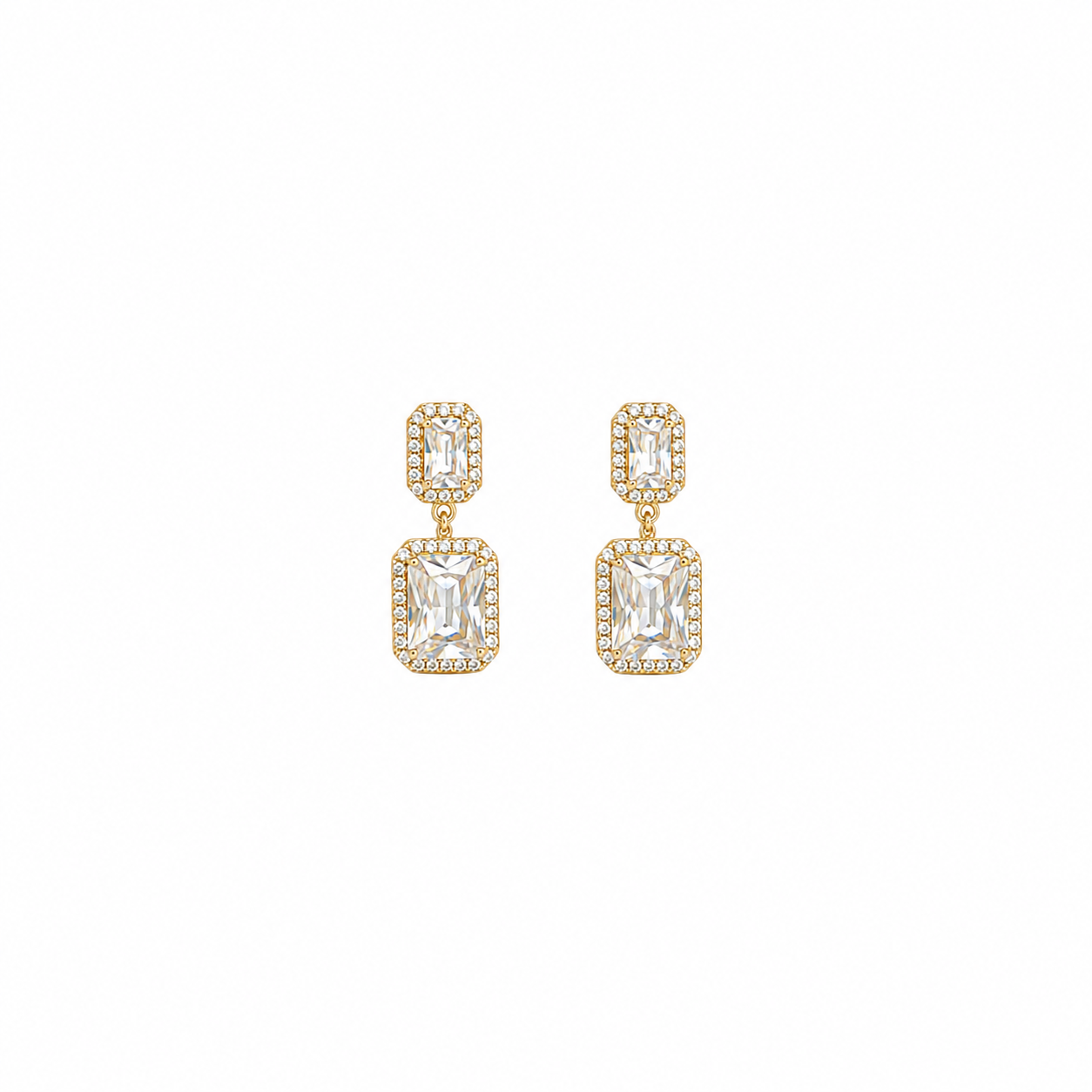 Velith Emerald Cut Halo Drop Earrings