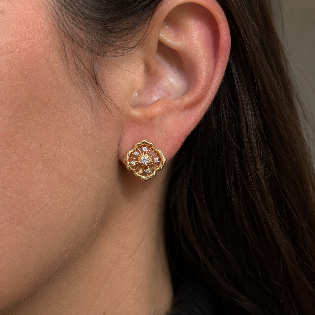 Jaira Vintage Floral Filigree Stud Earrings