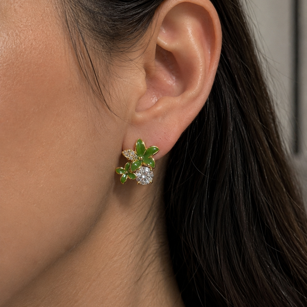Arlisse Green Floral Stud Earrings
