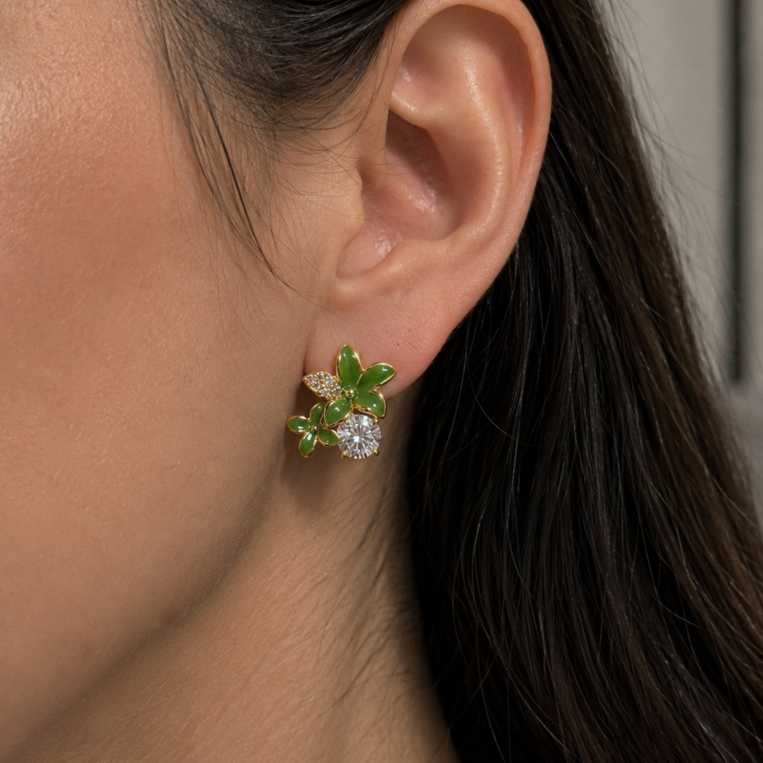 Arlisse Green Floral Stud Earrings