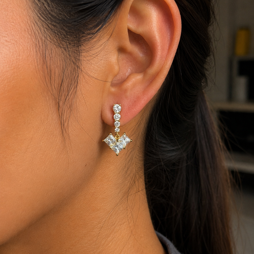 Nymara Princess Cut Cluster Drop Earrings