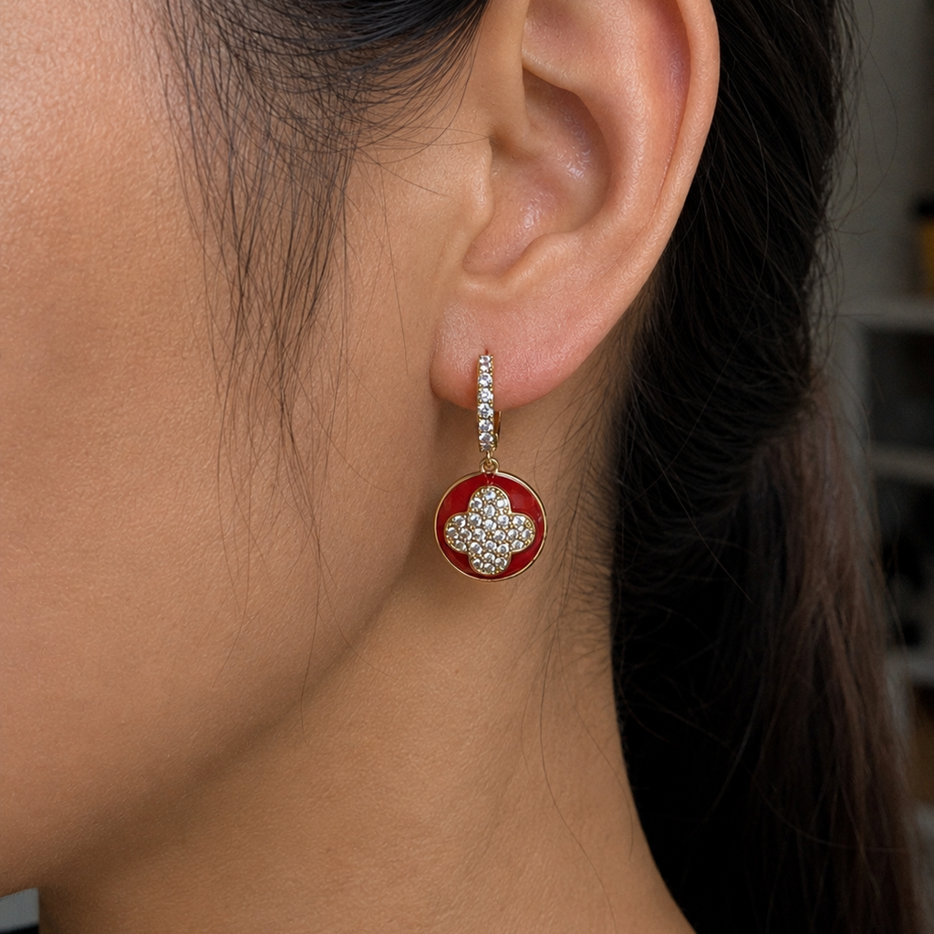 Ciela Ruby Clover Charm Hoop Earrings