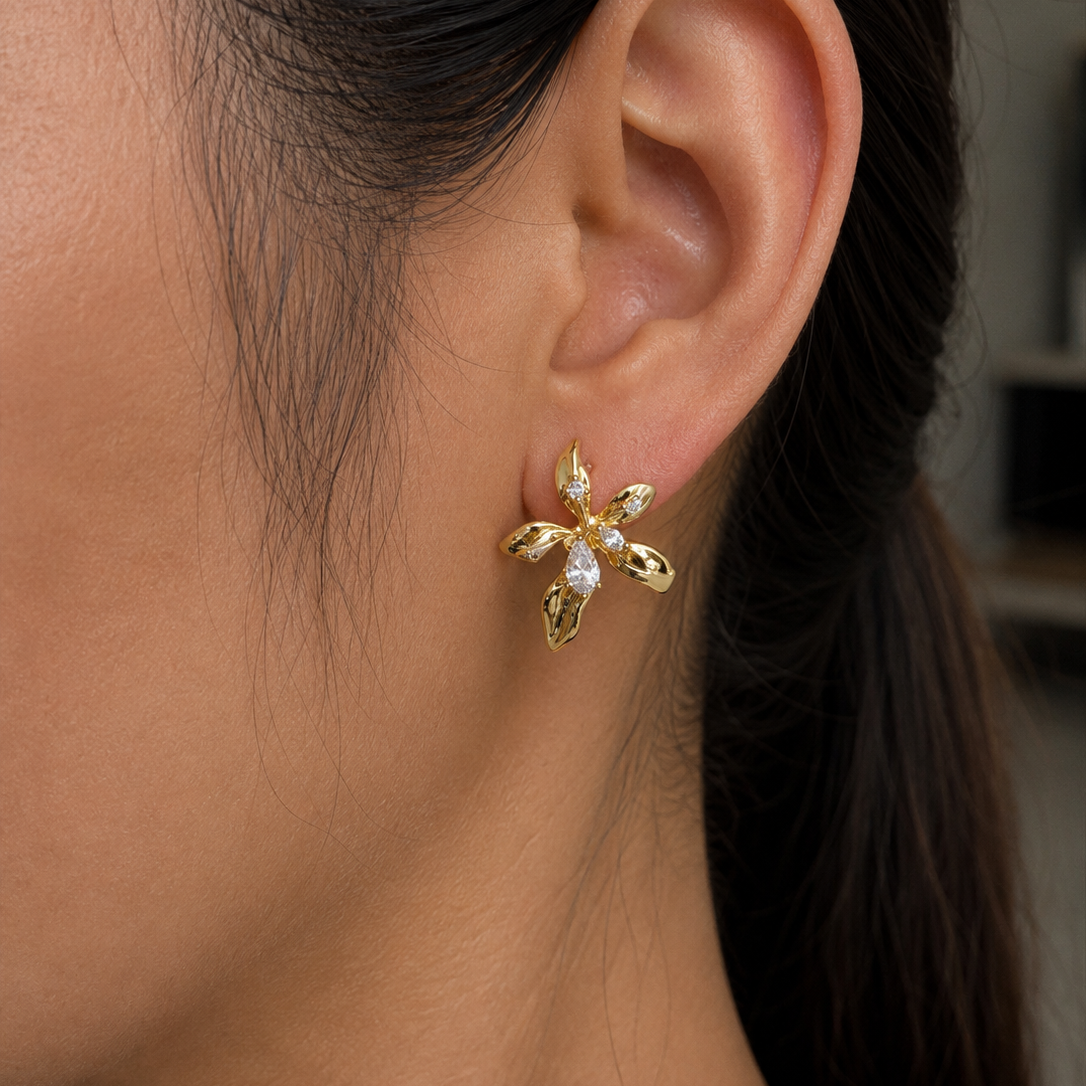 Miran Golden Orchid Stud Earrings