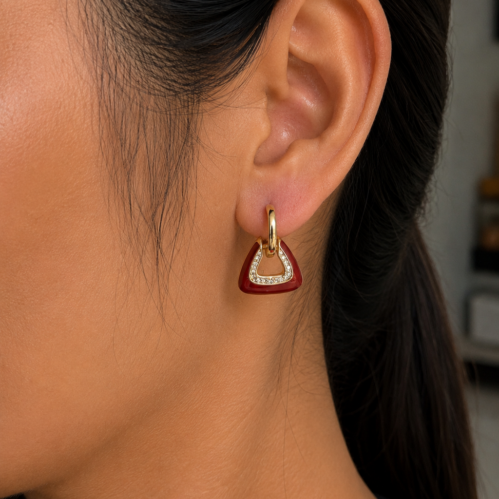 Xari Red Triangle Hoop Earrings