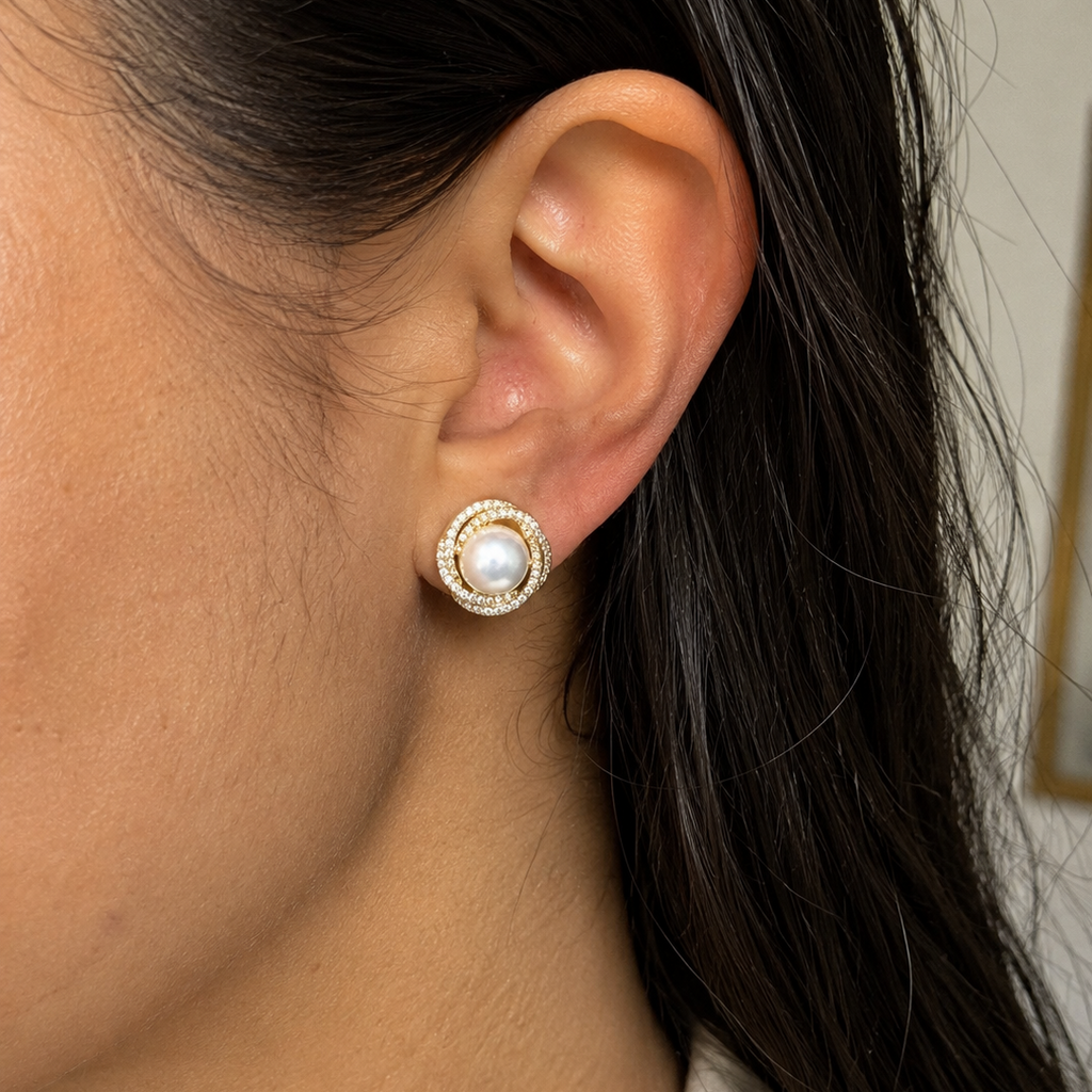 Lily Pearl Halo Stud Earrings