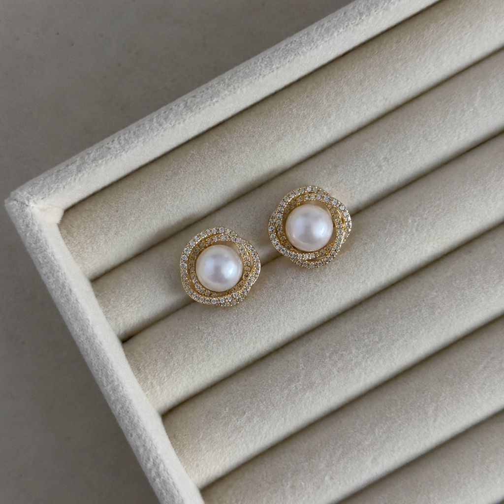 Lily Pearl Halo Stud Earrings