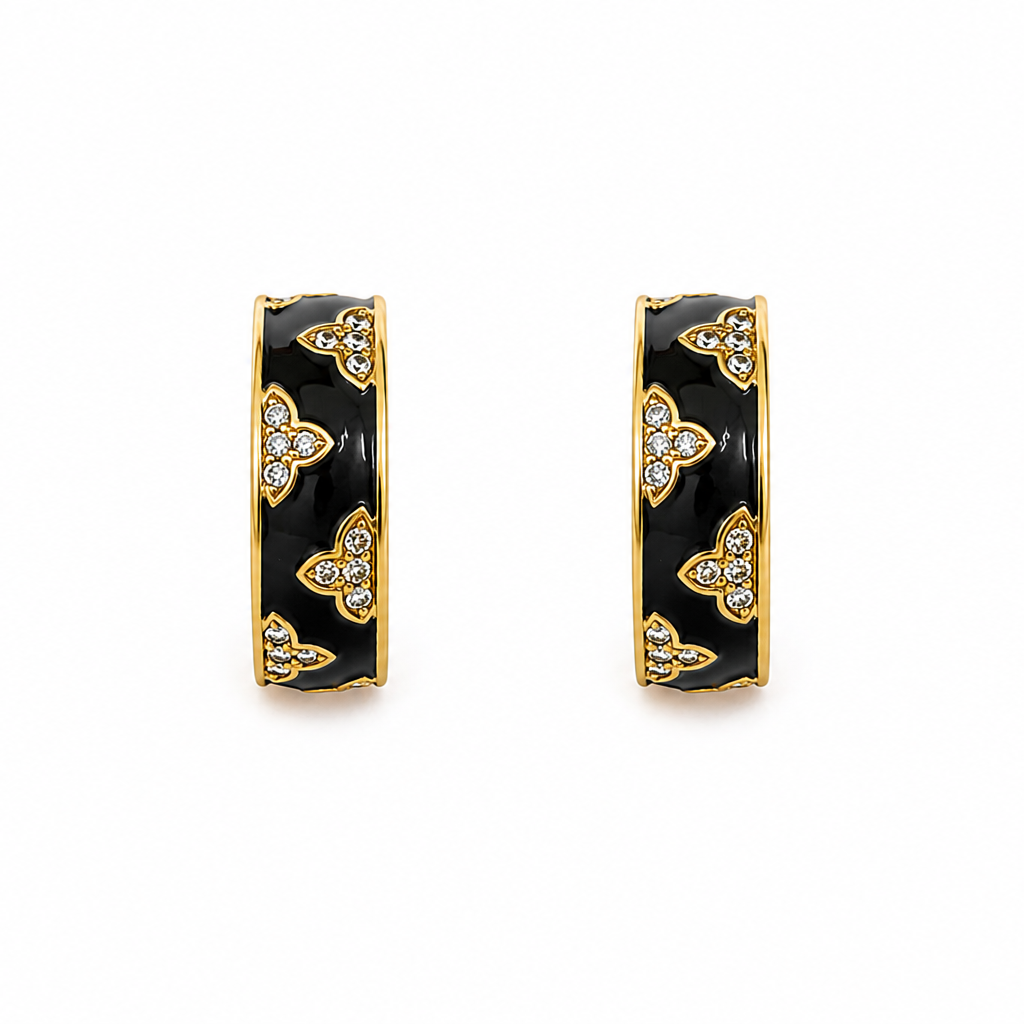 Violette Black Enamel Butterfly Hoop Earrings