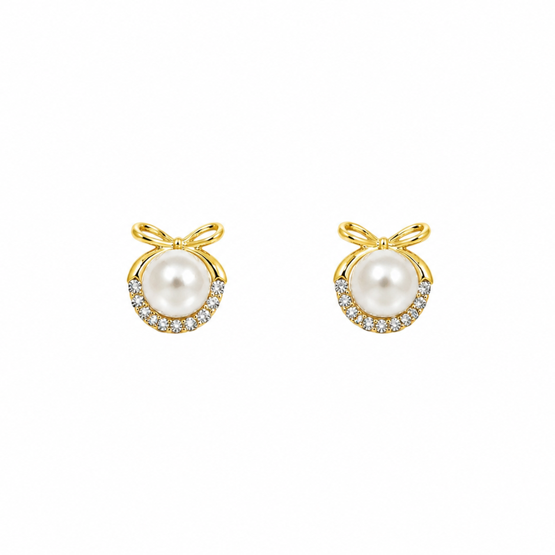 Elara Pearl Bow Stud Earrings