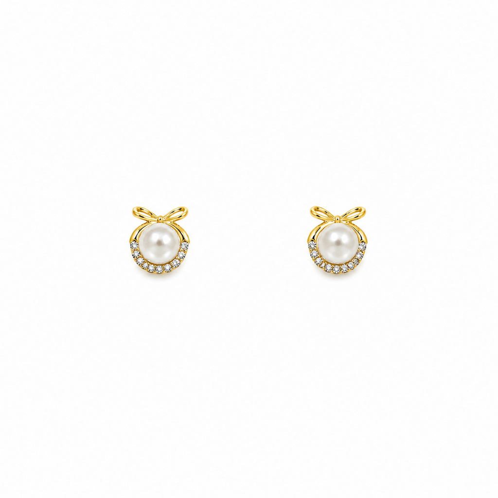 Elara Pearl Bow Stud Earrings