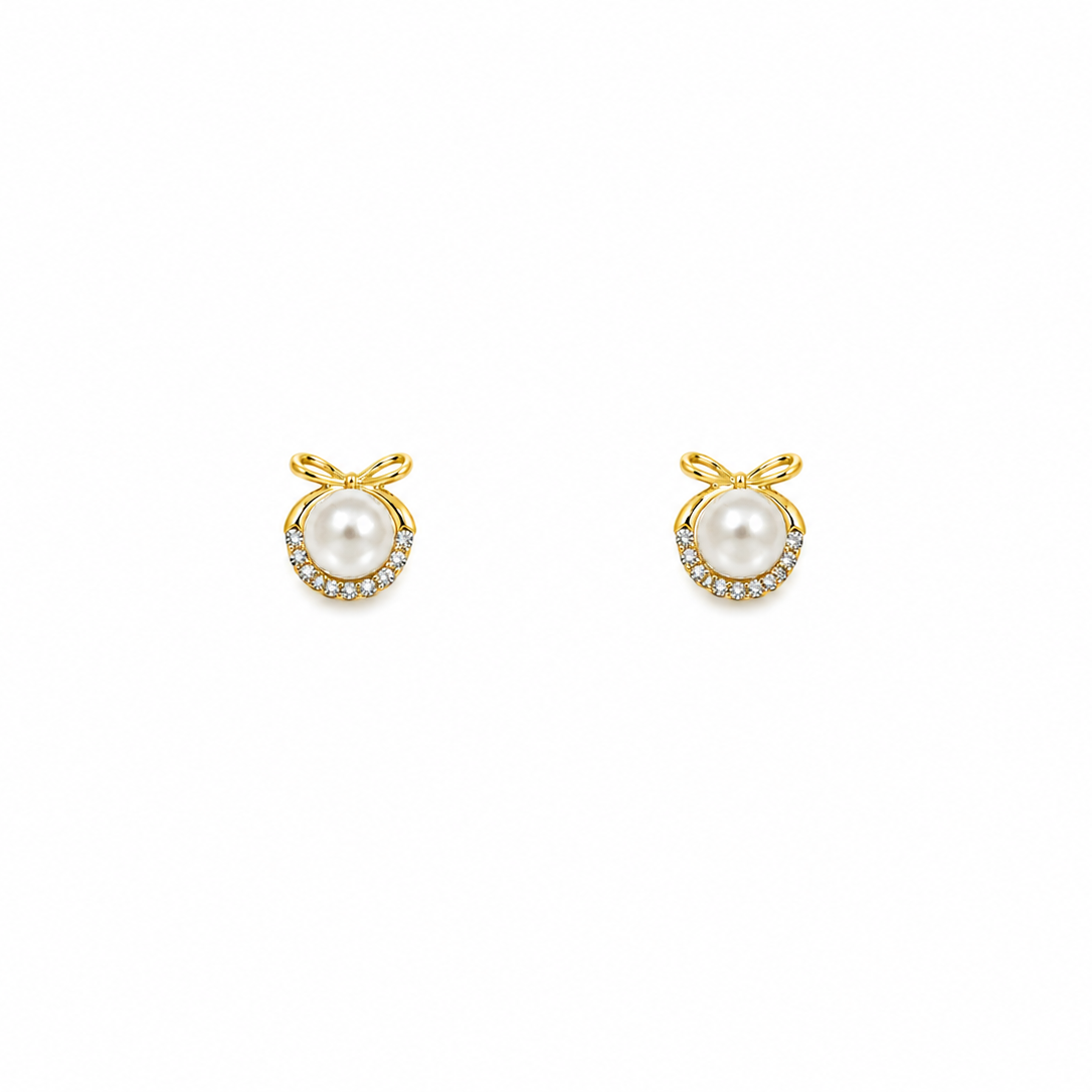 Elara Pearl Bow Stud Earrings