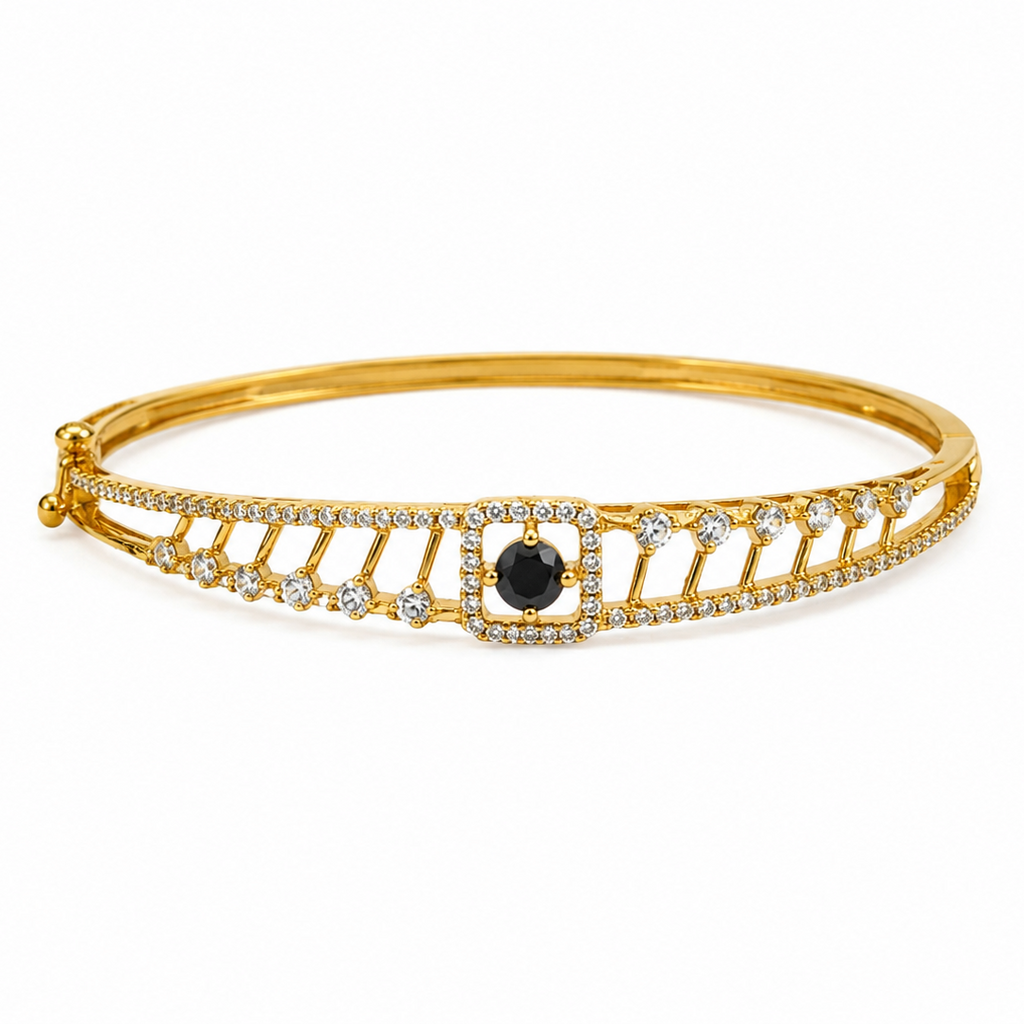Linor Black Onyx Statement Gold Bangle