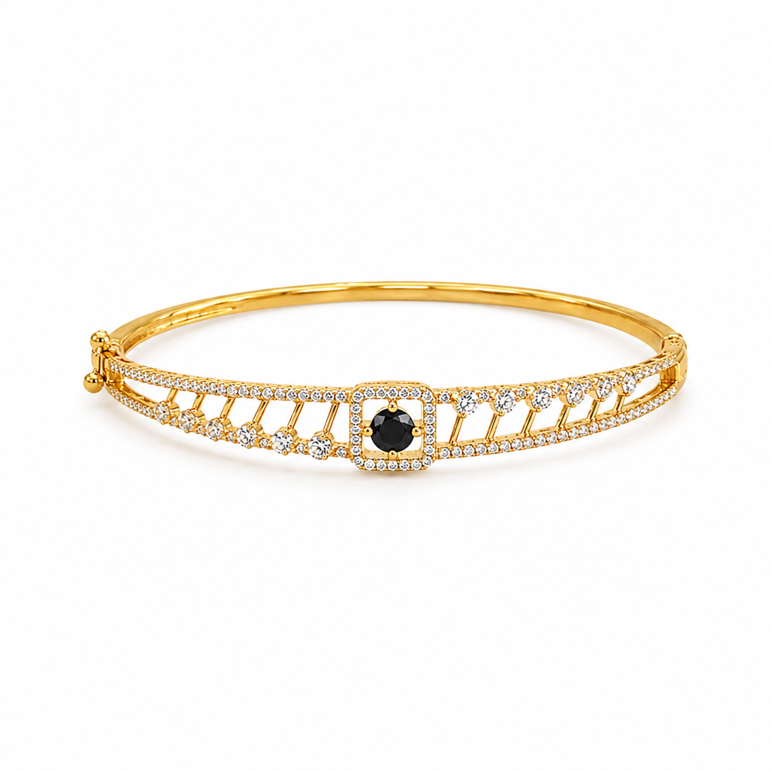 Linor Black Onyx Statement Gold Bangle