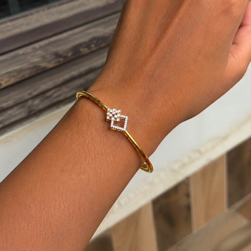 Evienne Double Diamond Square Gold Bangle