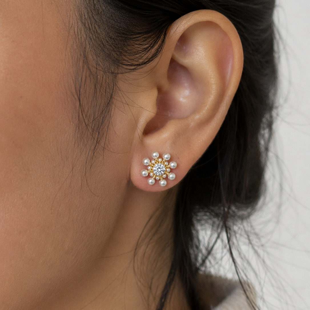 Pearlina Pearl Sunburst Stud Earrings