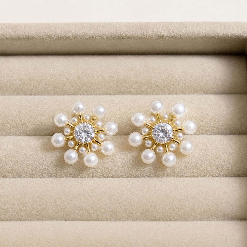 Pearlina Pearl Sunburst Stud Earrings