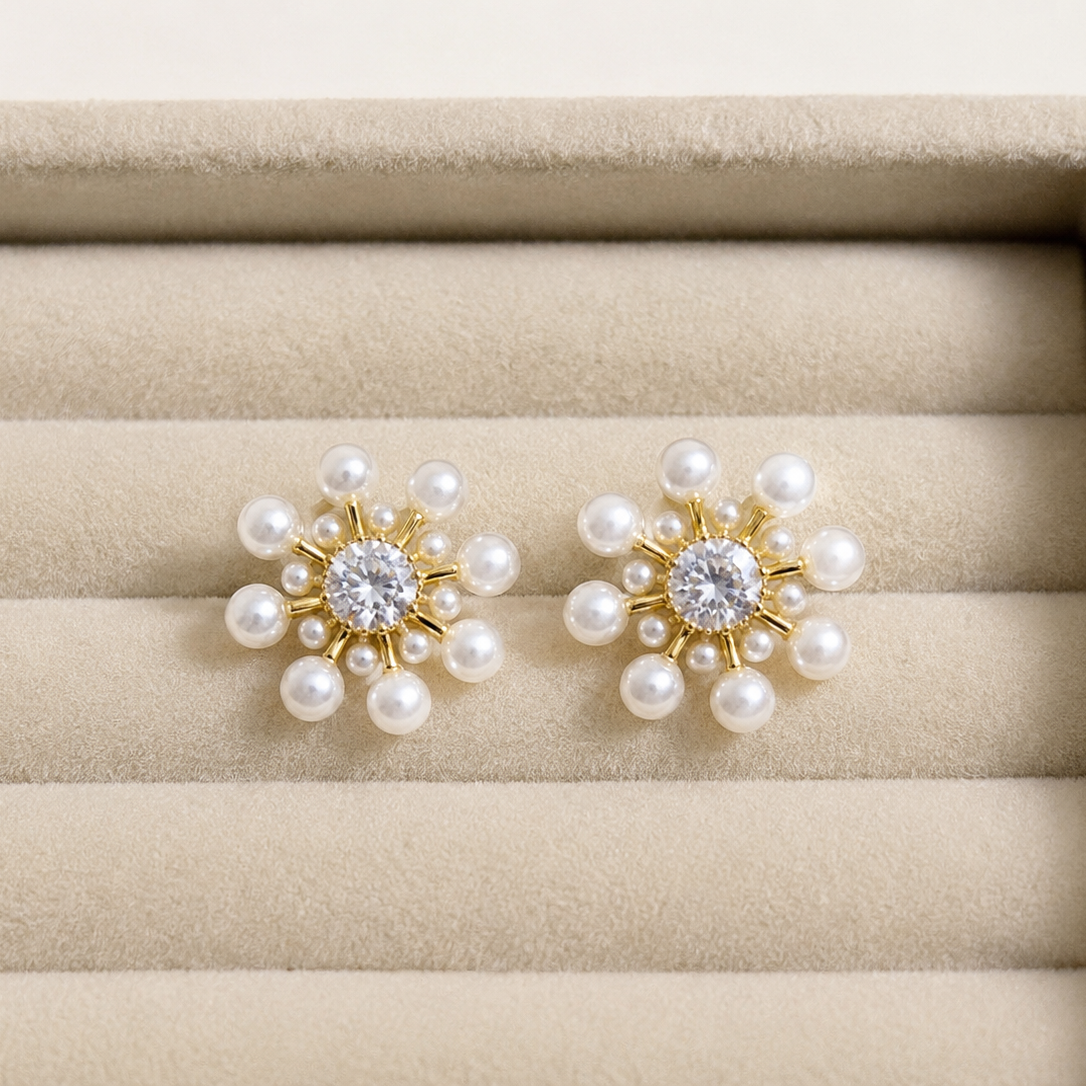 Pearlina Pearl Sunburst Stud Earrings