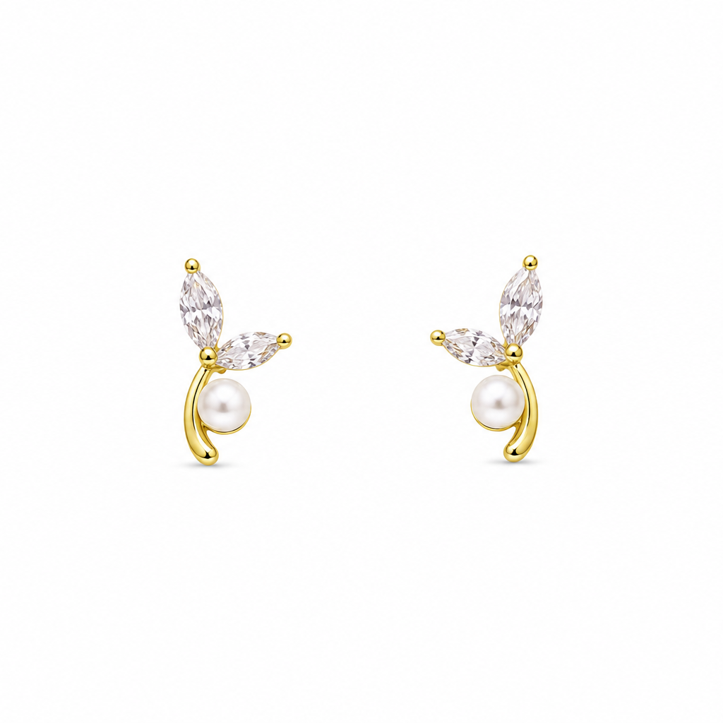 Aveline Pearl Leaf Stud Earrings