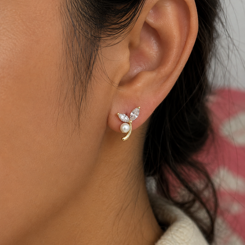 Aveline Pearl Leaf Stud Earrings