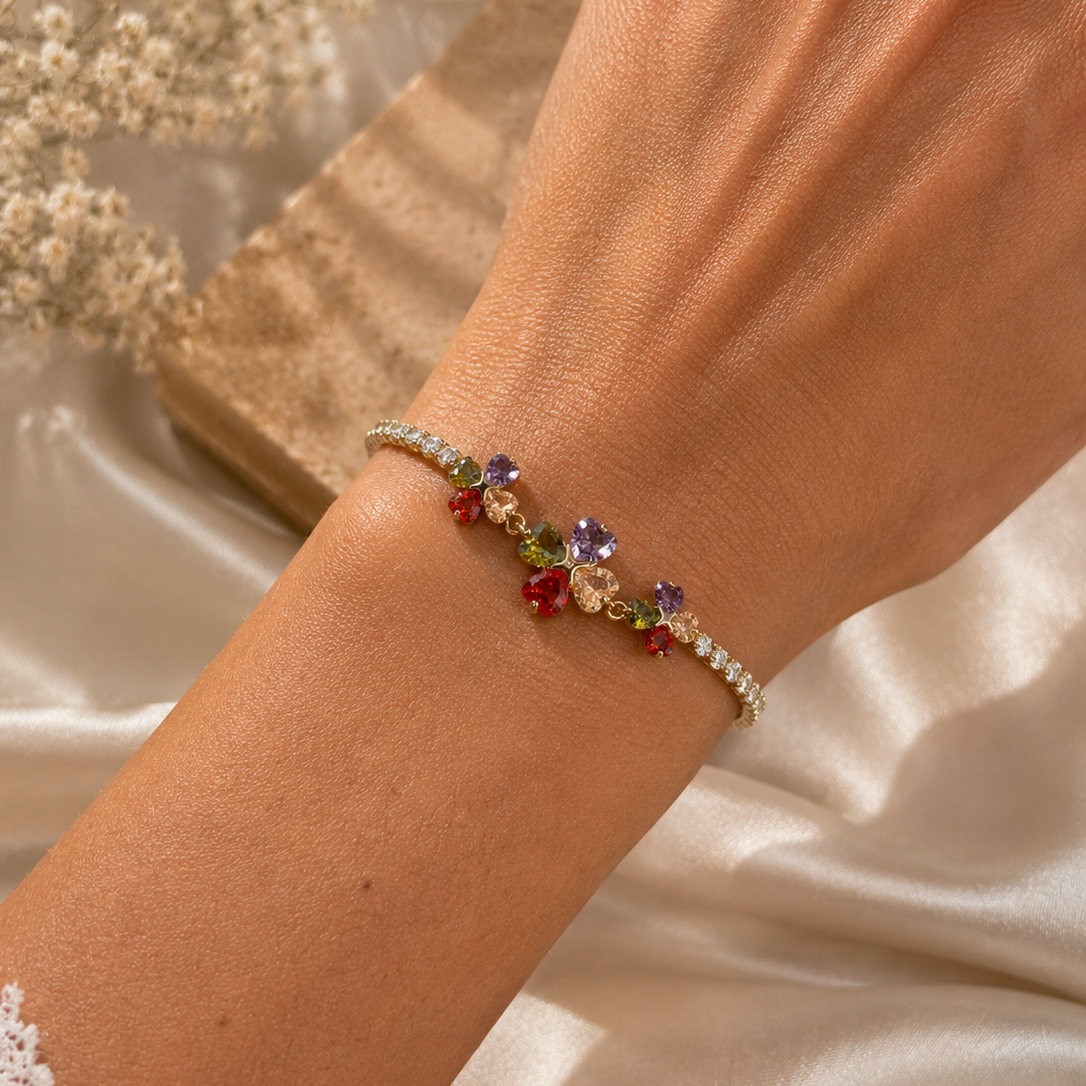 Valyra Multicolor Heart Tennis Bracelet