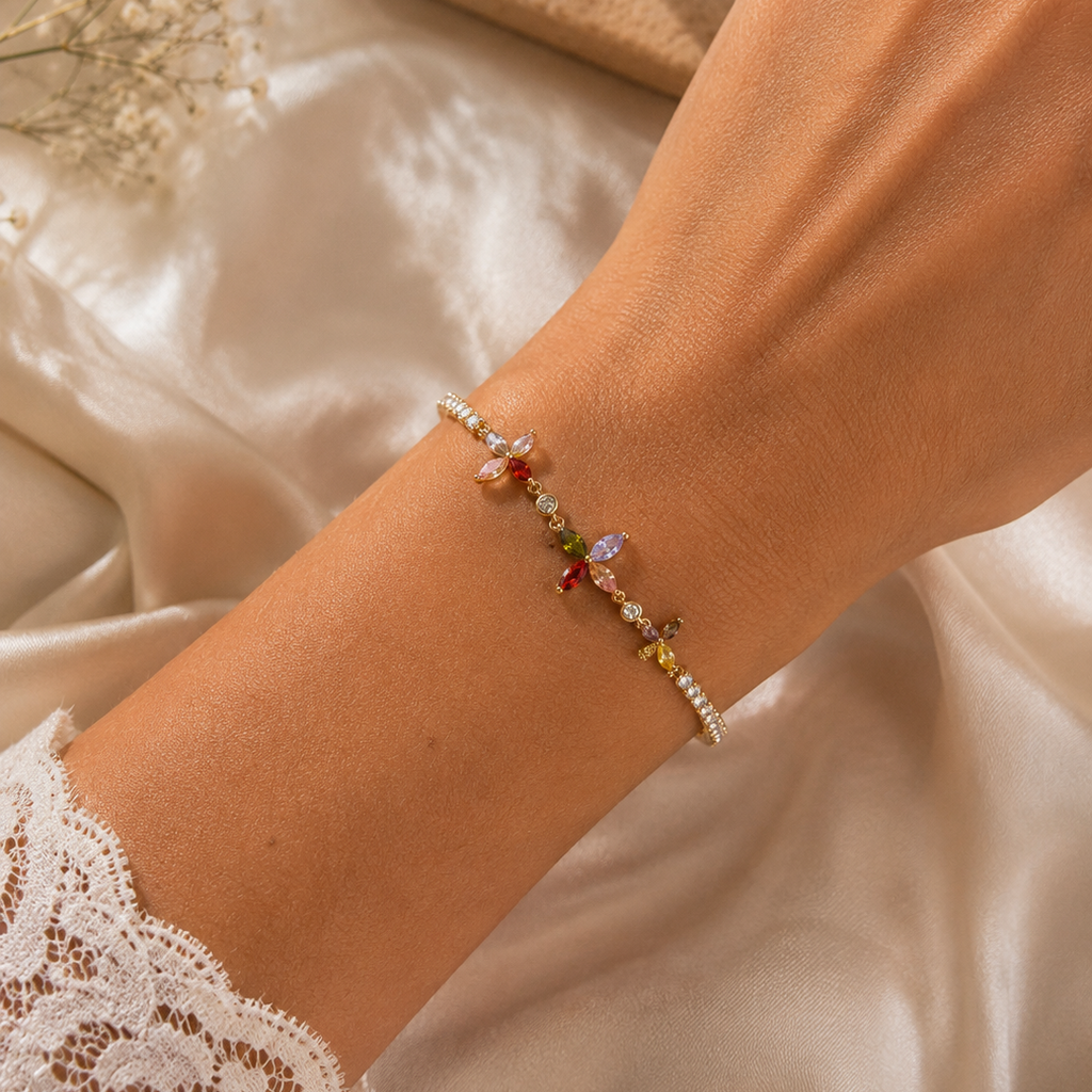 Varelle Rainbow Flower Tennis Bracelet