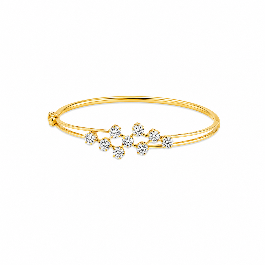 Avenya Diamond Cluster Gold Bangle Bracelet